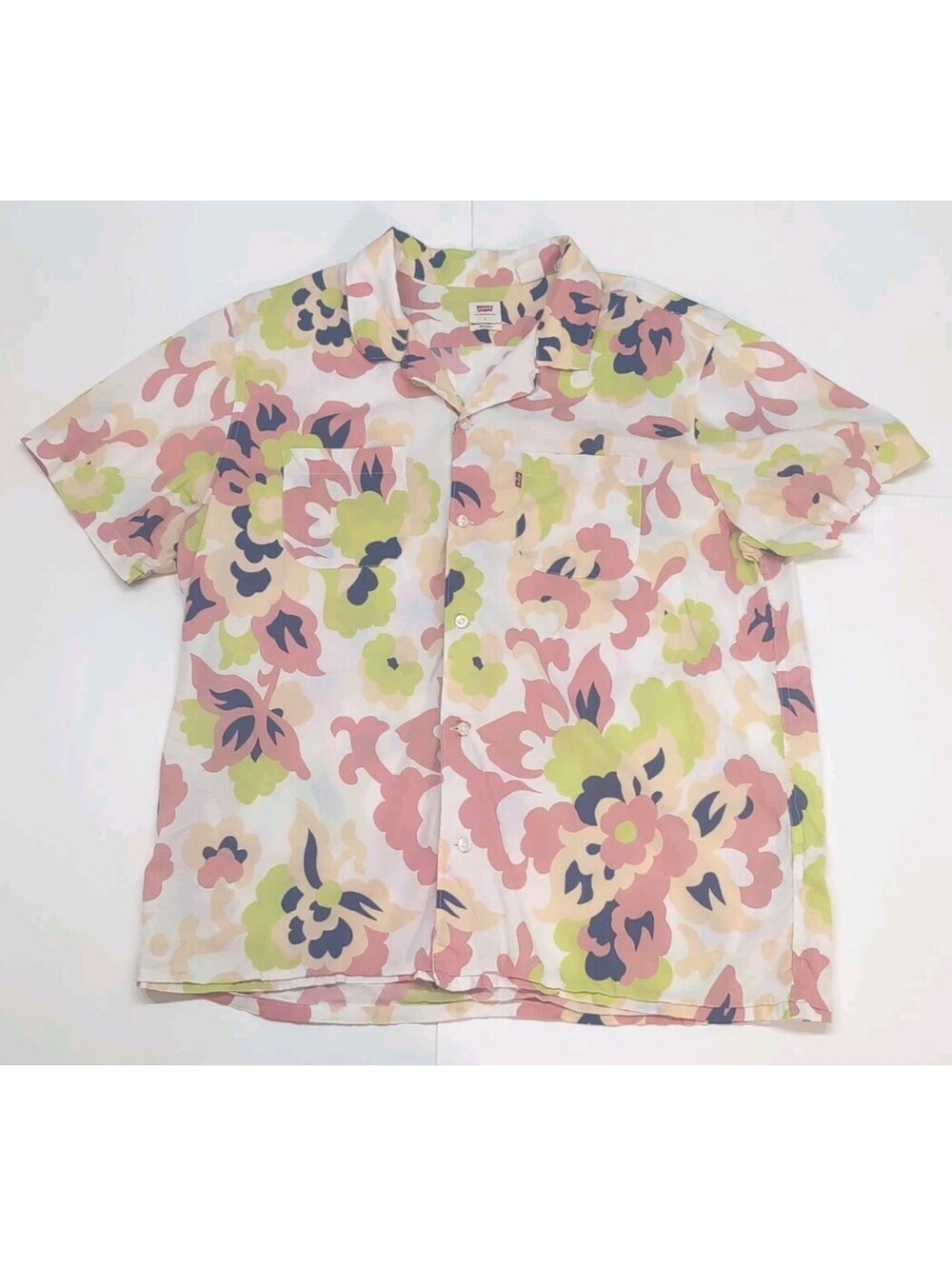Levi's Classic Camp Shirt Aloha Relaxed Large Pastel Floral Pink Neon Casual